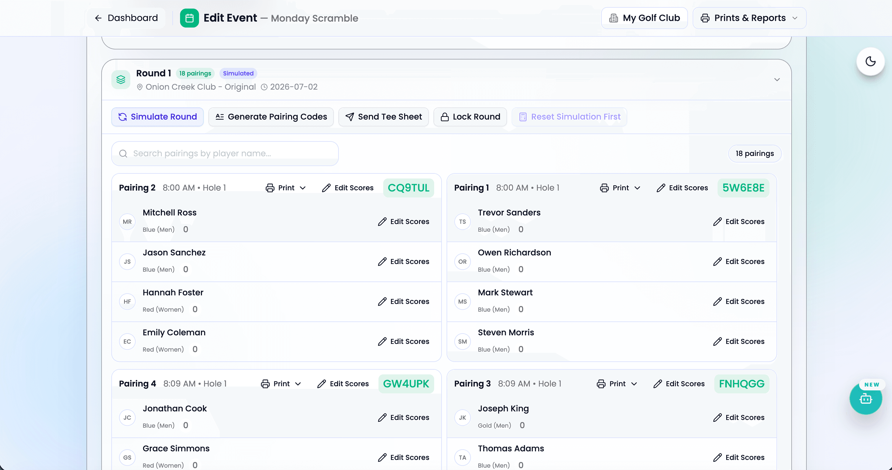 GolfXI event manage screenshot in light mode